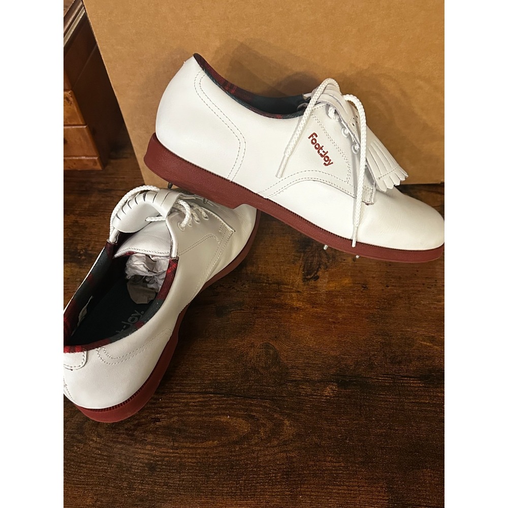 Footjoy Women's SoftJoys size 8M white with Kiltie fringe and plad interior - Picture 7 of 7